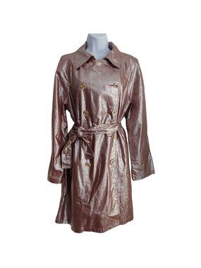 Bern & Mort Rose Gold Metallic Linen Trench Coat Belted Double Breasted Statemen